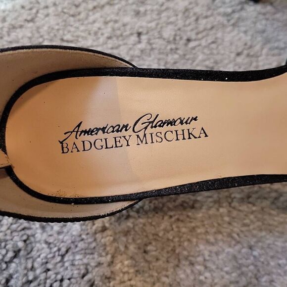 AMERICAN GLAMOUR BADGLEY MISCHKA GLITTER JEWELED ZIP BACK HEELS SZ 9 - Picture 6 of 9